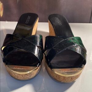 Jimmy Choo Black Wedge Shoes with Crisscross Straps